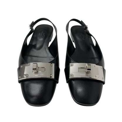 Hermes Innocent Flat Shoes Leather Black Silver Unused Ballet Shoes Kelly