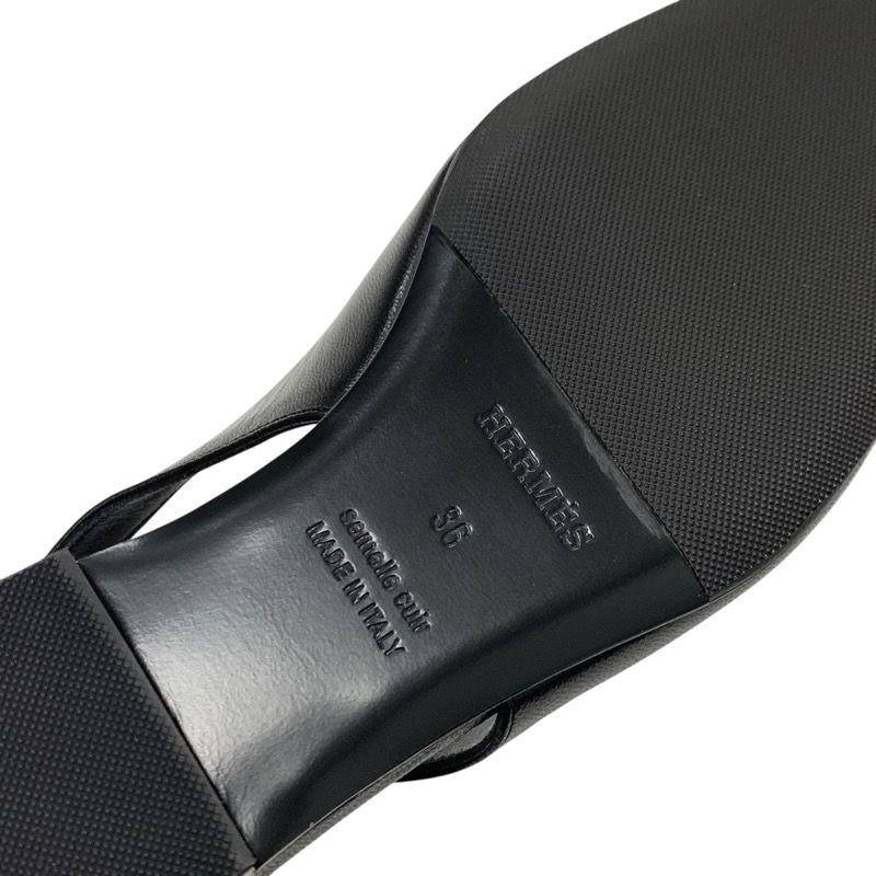 Hermes Innocent Flat Shoes Leather Black Silver Unused Ballet Shoes Kelly