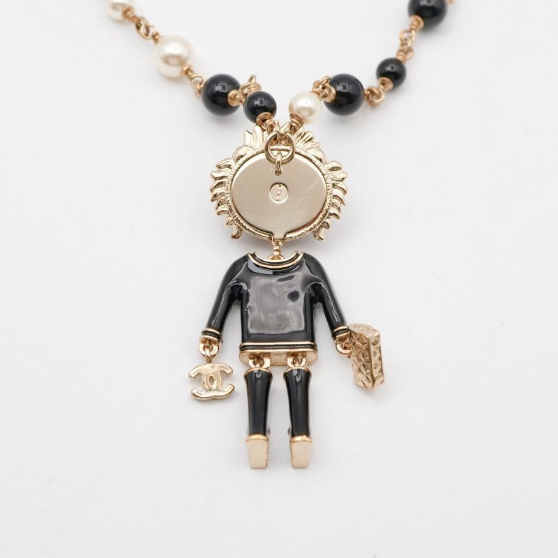 Chanel Necklace Pendant Choker Gold Black Lion Coco Mark Logo Rhinestone