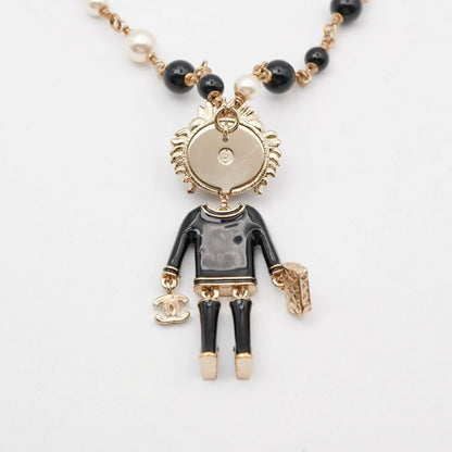 Chanel Necklace Pendant Choker Gold Black Lion Coco Mark Logo Rhinestone