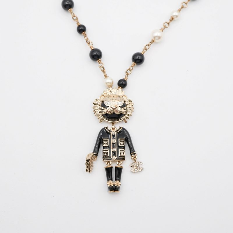 Chanel Necklace Pendant Choker Gold Black Lion Coco Mark Logo Rhinestone