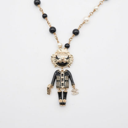 Chanel Necklace Pendant Choker Gold Black Lion Coco Mark Logo Rhinestone