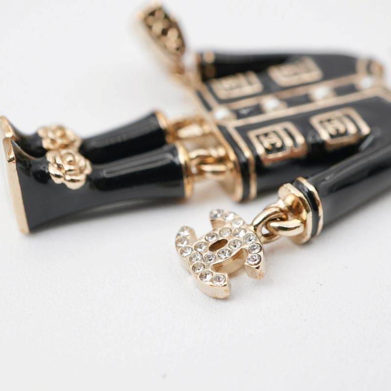 Chanel Necklace Pendant Choker Gold Black Lion Coco Mark Logo Rhinestone