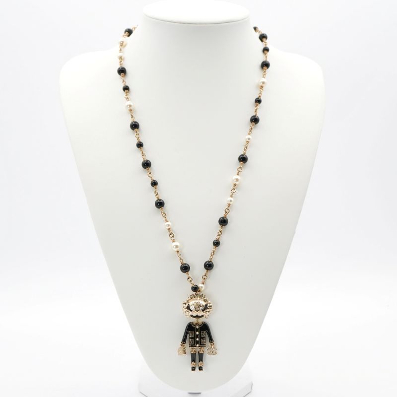 Chanel Necklace Pendant Choker Gold Black Lion Coco Mark Logo Rhinestone