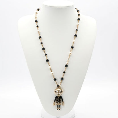 Chanel Necklace Pendant Choker Gold Black Lion Coco Mark Logo Rhinestone