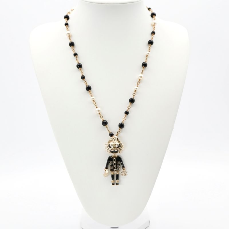 Chanel Necklace Pendant Choker Gold Black Lion Coco Mark Logo Rhinestone