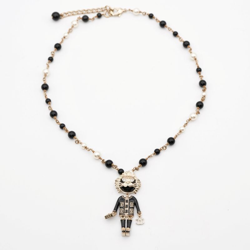 Chanel Necklace Pendant Choker Gold Black Lion Coco Mark Logo Rhinestone