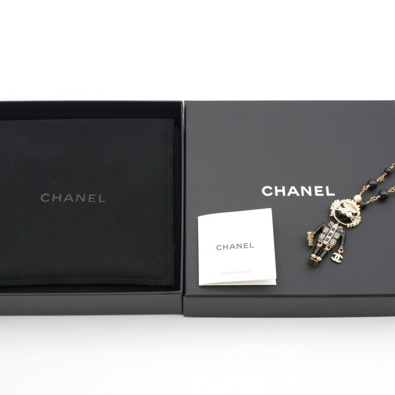 Chanel Necklace Pendant Choker Gold Black Lion Coco Mark Logo Rhinestone