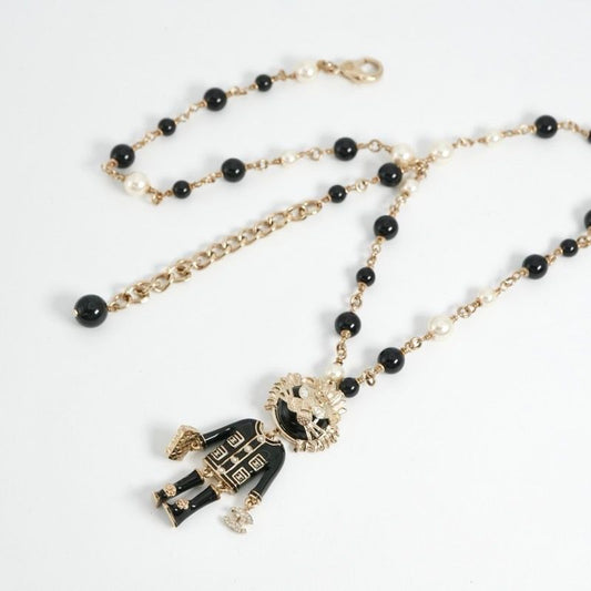 Chanel Necklace Pendant Choker Gold Black Lion Coco Mark Logo Rhinestone