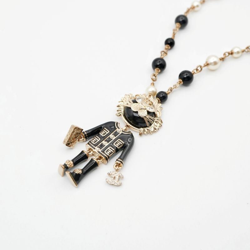 Chanel Necklace Pendant Choker Gold Black Lion Coco Mark Logo Rhinestone