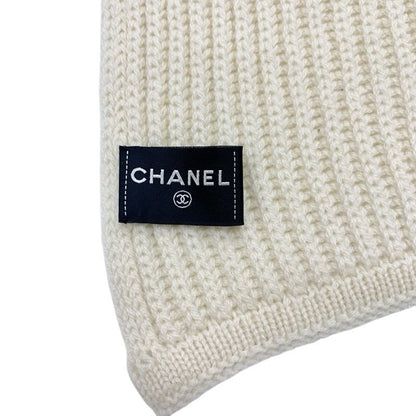Chanel Muffler Cashmere White Black Coco Mark Logo Sequins Scarf