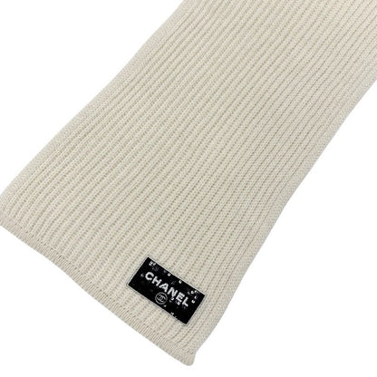 Chanel Muffler Cashmere White Black Coco Mark Logo Sequins Scarf