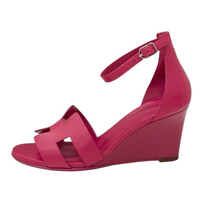 Hermes Legend Sandals Shoes Leather Pink Wedge Sole Ankle Strap