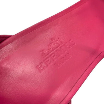 Hermes Legend Sandals Shoes Leather Pink Wedge Sole Ankle Strap