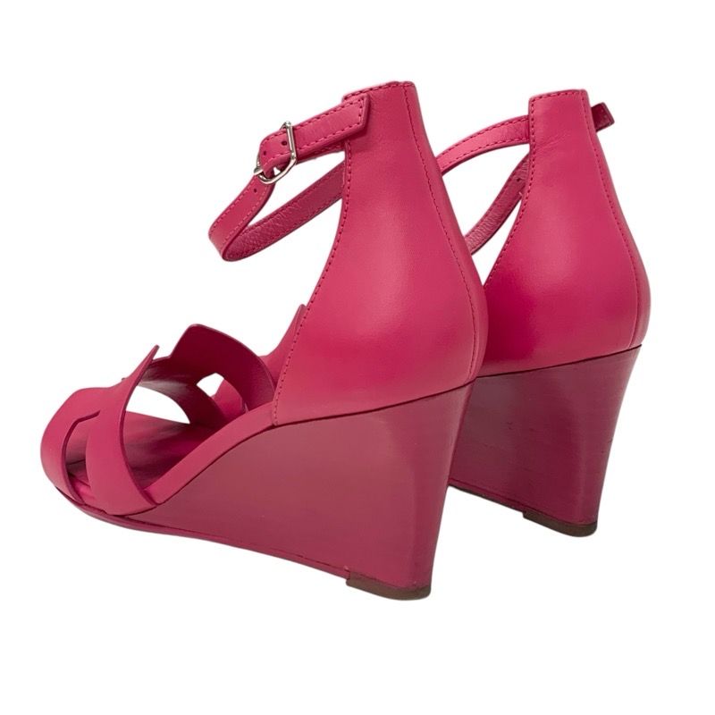 Hermes Legend Sandals Shoes Leather Pink Wedge Sole Ankle Strap