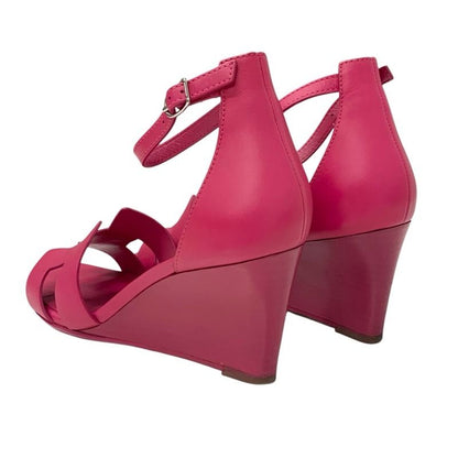 Hermes Legend Sandals Shoes Leather Pink Wedge Sole Ankle Strap