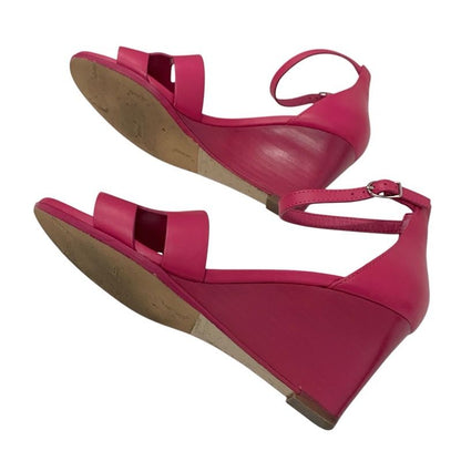 Hermes Legend Sandals Shoes Leather Pink Wedge Sole Ankle Strap