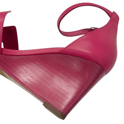 Hermes Legend Sandals Shoes Leather Pink Wedge Sole Ankle Strap