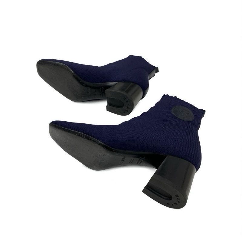 Hermes Volver Boots Short Shoes Fabric Leather Navy Black Sock