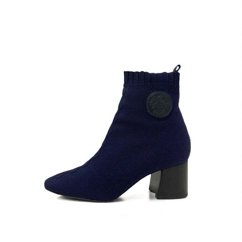 Hermes Volver Boots Short Shoes Fabric Leather Navy Black Sock