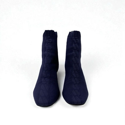 Hermes Volver Boots Short Shoes Fabric Leather Navy Black Sock
