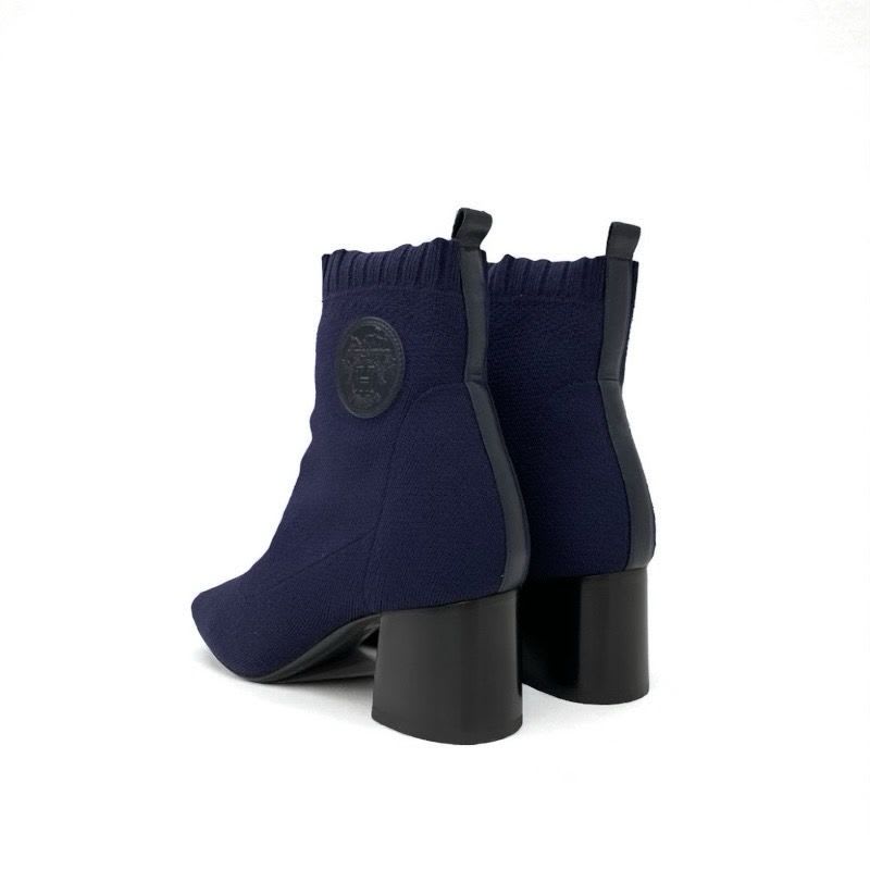 Hermes Volver Boots Short Shoes Fabric Leather Navy Black Sock