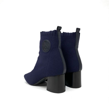 Hermes Volver Boots Short Shoes Fabric Leather Navy Black Sock