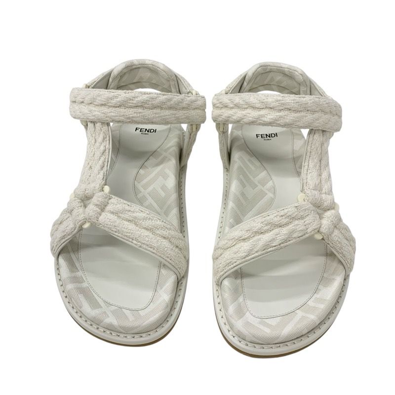 Fendi Sandals Shoes Fabric Ivory Unused Zucca Logo