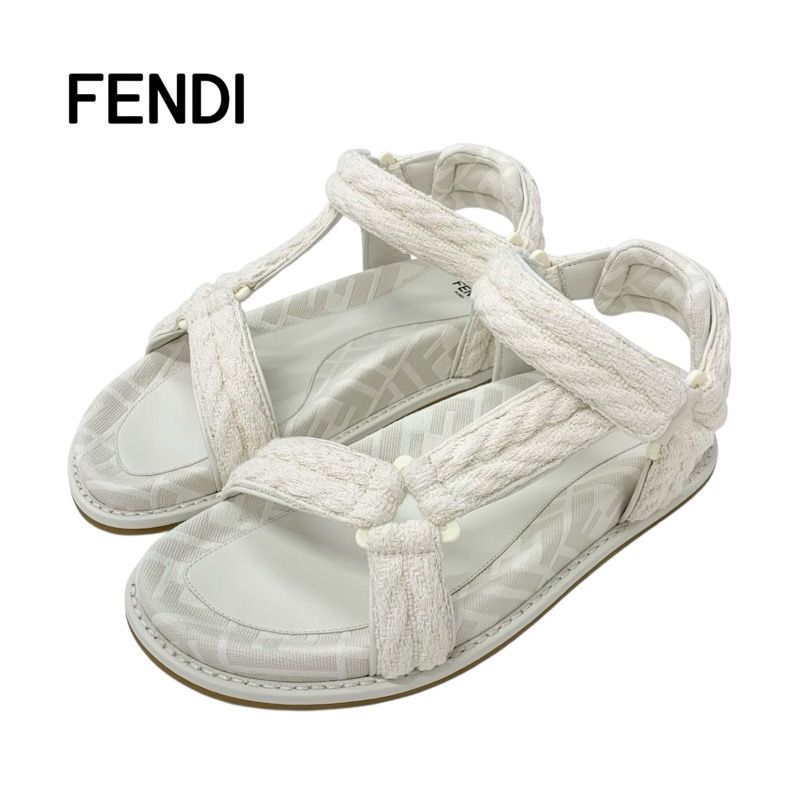 Fendi Sandals Shoes Fabric Ivory Unused Zucca Logo