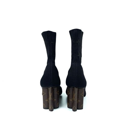 Louis Vuitton Silhouette Line Monogram Boots Short Shoes Fabric Black