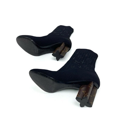 Louis Vuitton Silhouette Line Monogram Boots Short Shoes Fabric Black