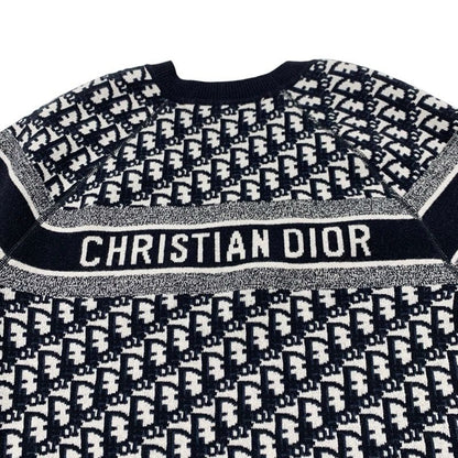 Christian DIOR Tops Cashmere Navy White Reversible Round Neck Sweater Oblique