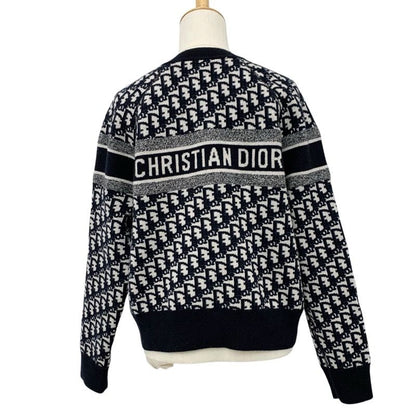 Christian DIOR Tops Cashmere Navy White Reversible Round Neck Sweater Oblique