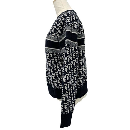 Christian DIOR Tops Cashmere Navy White Reversible Round Neck Sweater Oblique