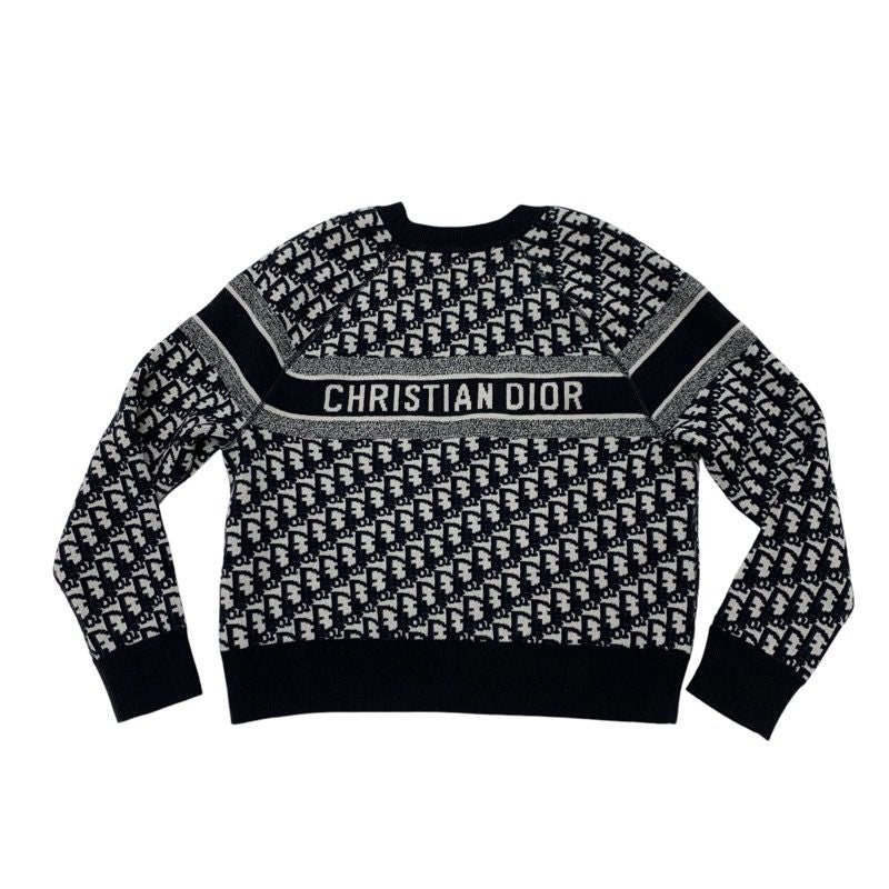 Christian DIOR Tops Cashmere Navy White Reversible Round Neck Sweater Oblique
