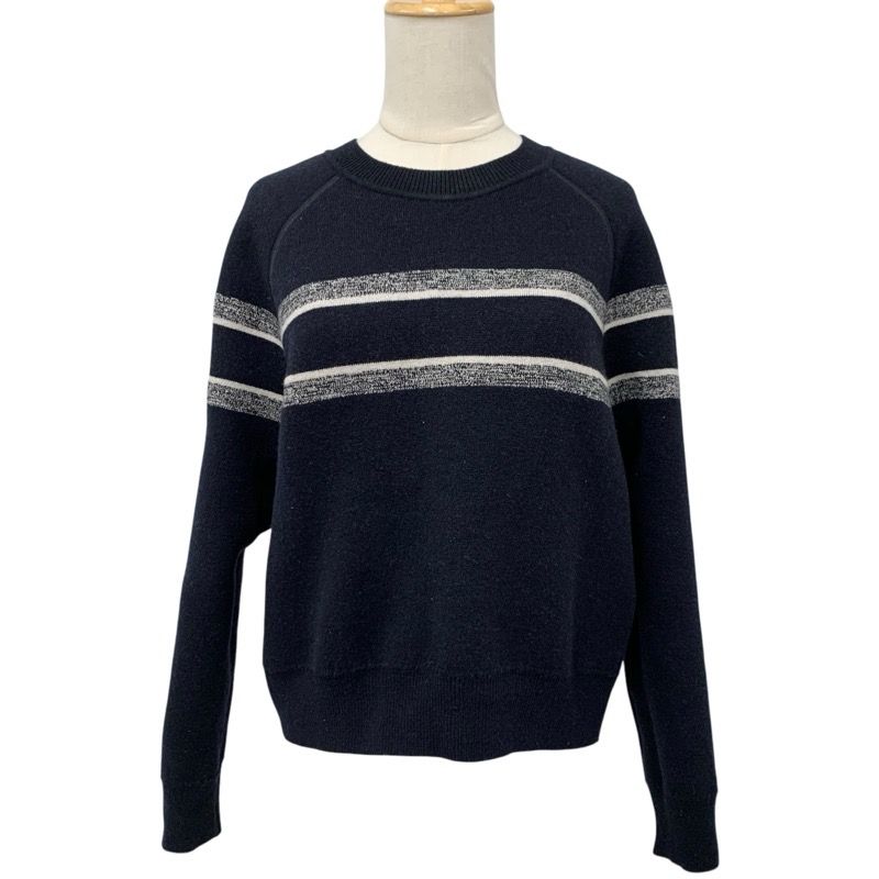 Christian DIOR Tops Cashmere Navy White Reversible Round Neck Sweater Oblique