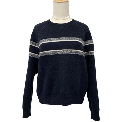 Christian DIOR Tops Cashmere Navy White Reversible Round Neck Sweater Oblique
