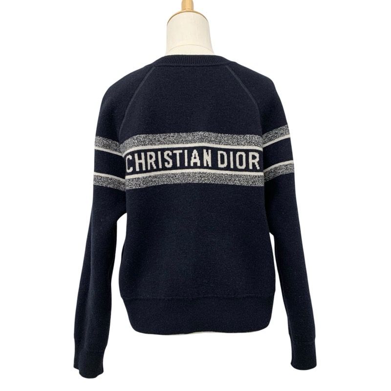 Christian DIOR Tops Cashmere Navy White Reversible Round Neck Sweater Oblique