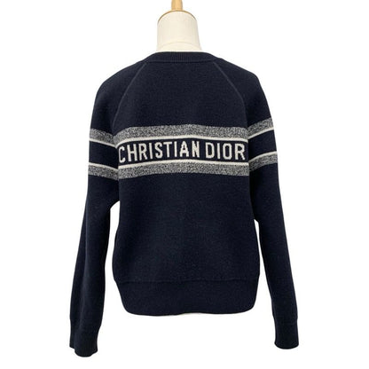 Christian DIOR Tops Cashmere Navy White Reversible Round Neck Sweater Oblique