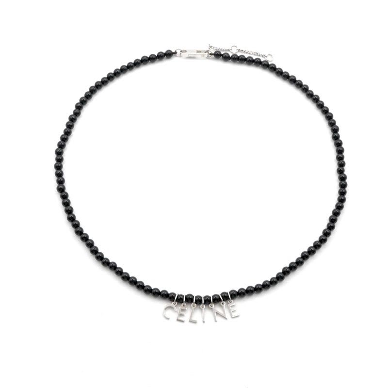 Celine Necklace Pendant Choker Black Silver Logo Onyx
