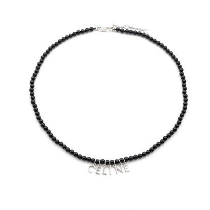 Celine Necklace Pendant Choker Black Silver Logo Onyx
