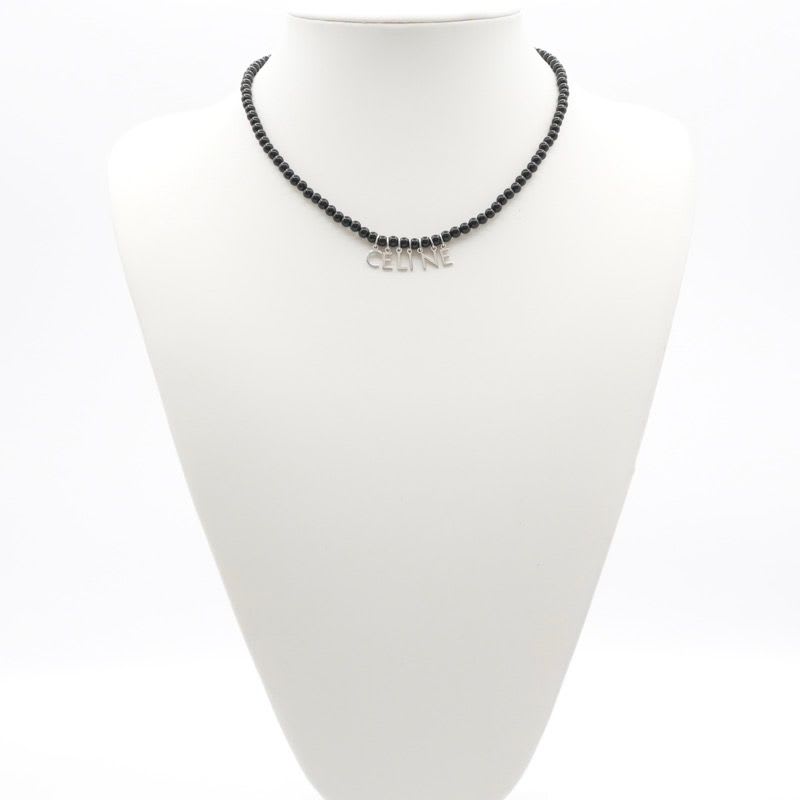 Celine Necklace Pendant Choker Black Silver Logo Onyx