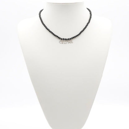 Celine Necklace Pendant Choker Black Silver Logo Onyx