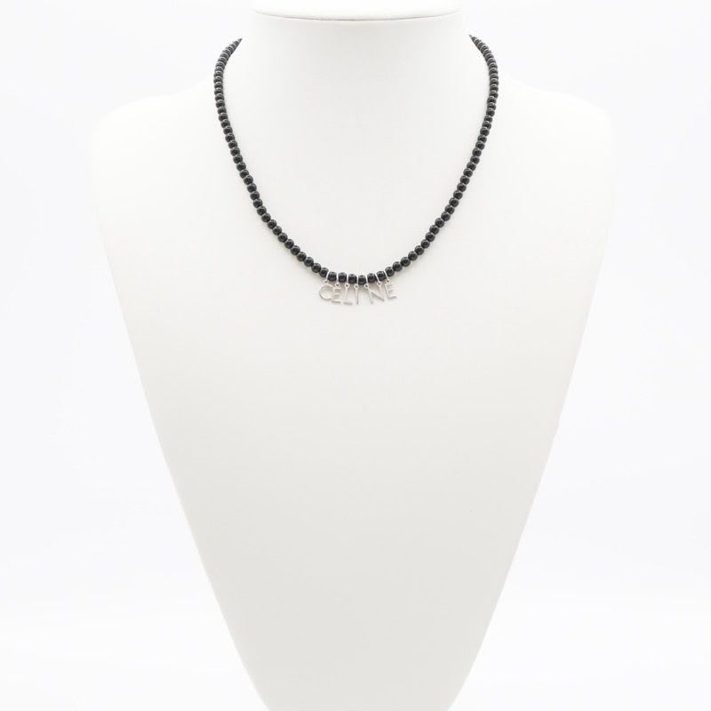 Celine Necklace Pendant Choker Black Silver Logo Onyx