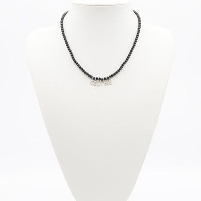 Celine Necklace Pendant Choker Black Silver Logo Onyx