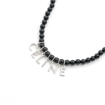 Celine Necklace Pendant Choker Black Silver Logo Onyx