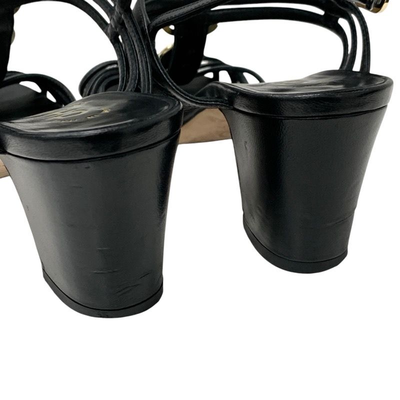 Chanel Sandals Shoes Leather Black Gold Coco Mark Icon Strap