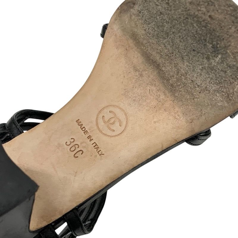 Chanel Sandals Shoes Leather Black Gold Coco Mark Icon Strap