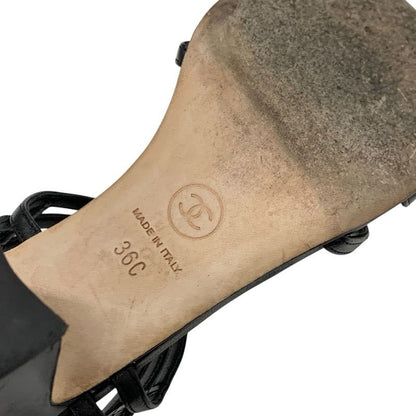 Chanel Sandals Shoes Leather Black Gold Coco Mark Icon Strap