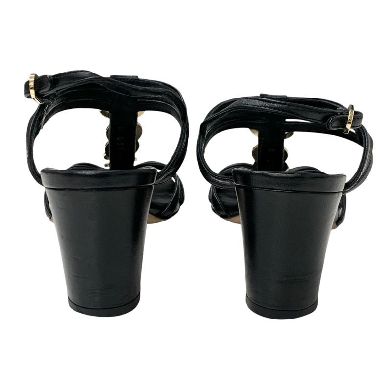 Chanel Sandals Shoes Leather Black Gold Coco Mark Icon Strap